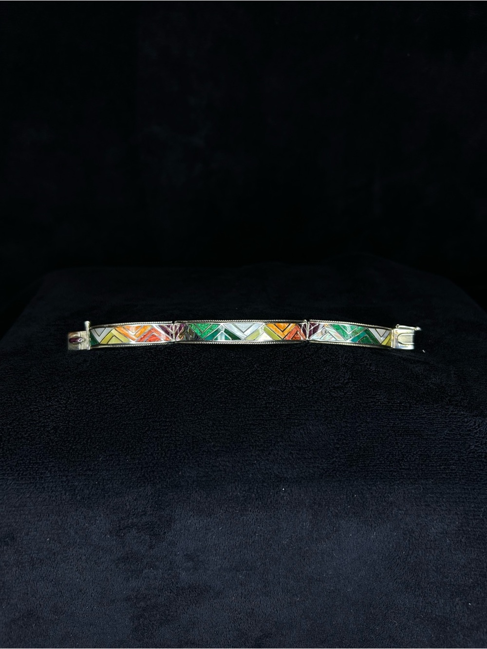 Sterling Silver Multi-Color Inlay Bangle Bracelet - Picture 7 of 8